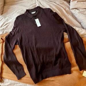 NWT DKNY Men's M Oxblood long sleeve button Sweater